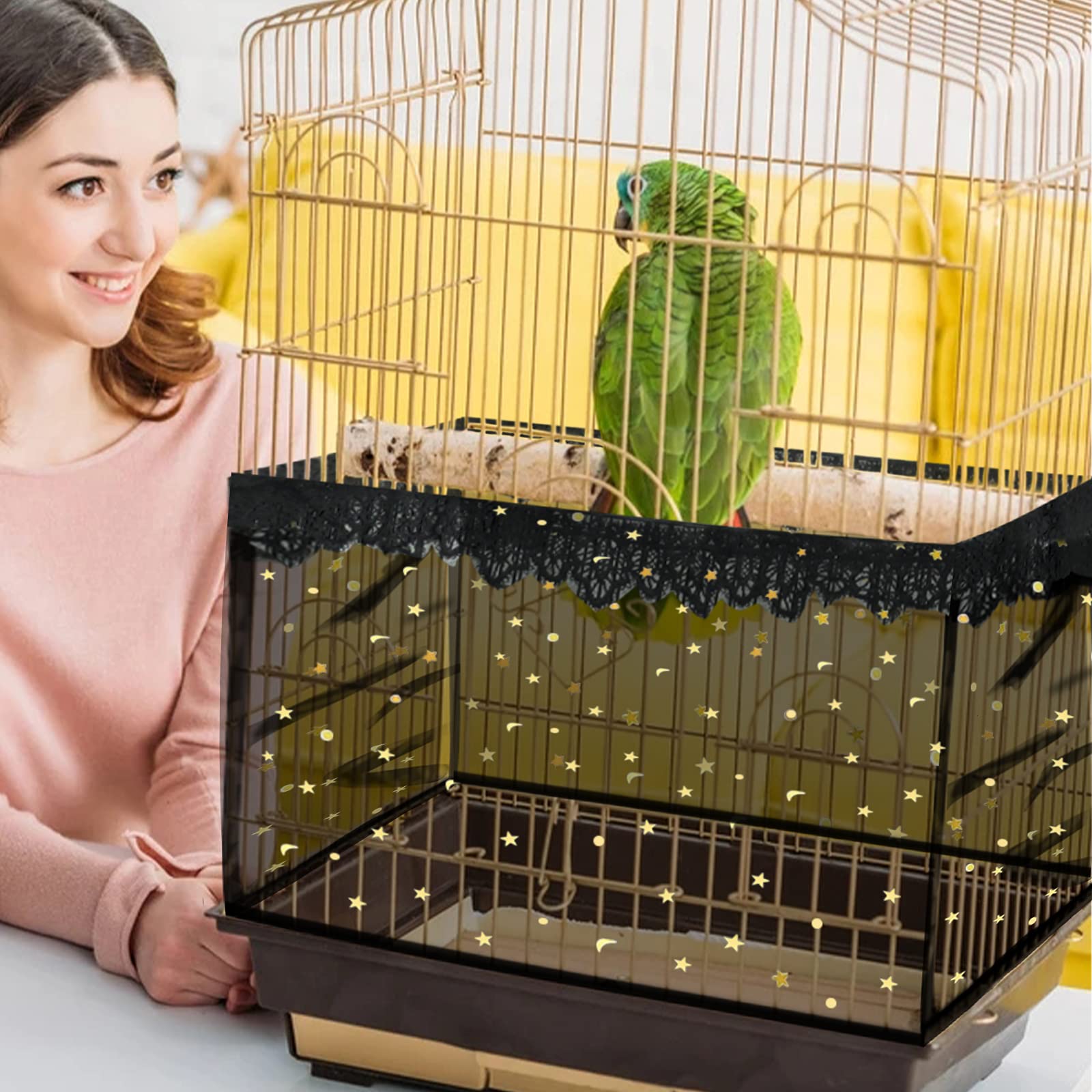 Large Bird Cage Cover, Daoeny Bird Cage Seed Catcher, Adjustable Nylon