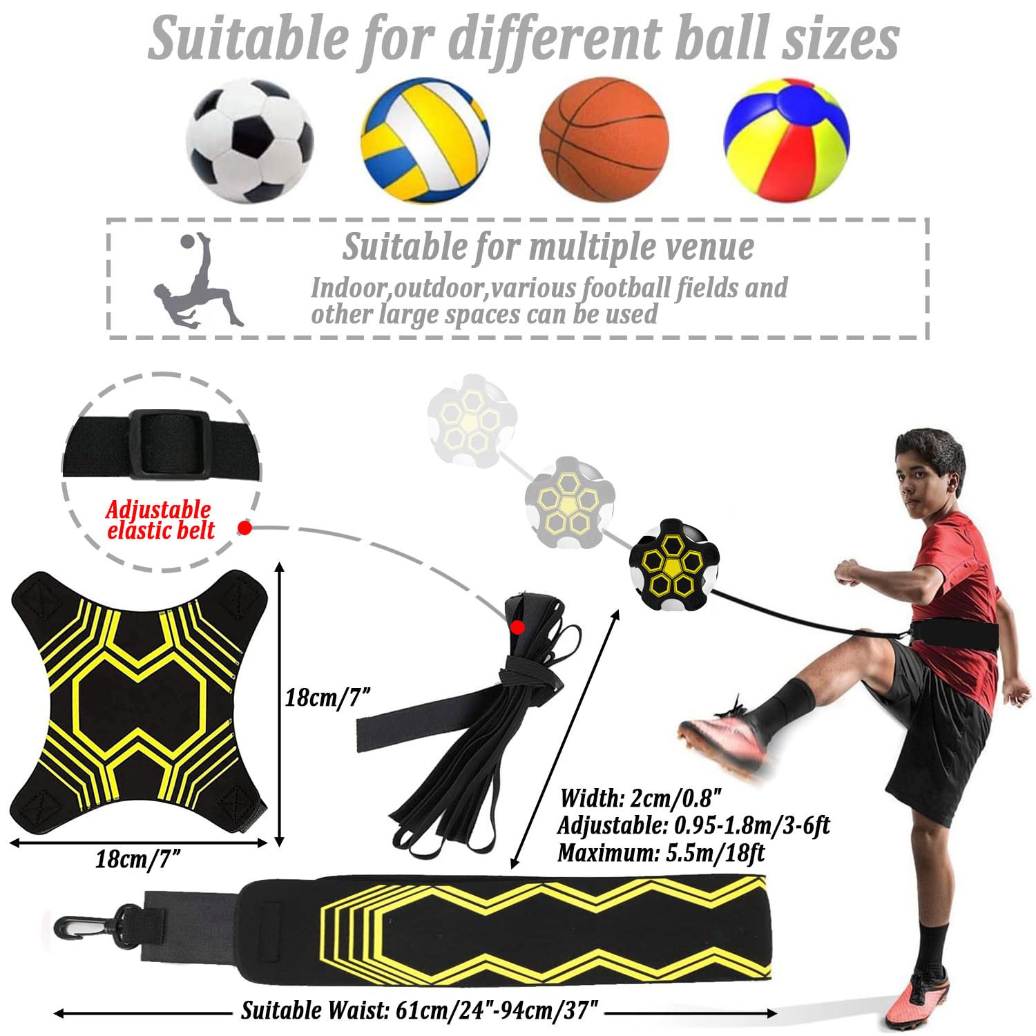 Favuit Trainer da Calcio, Cintura da Allenamento da Calcio Regolabile Banda Elastica per L’Allenamento Individuale Bambini Adulti Soccer Bungee Trainer per Pallone da Calcio di Taglia 3 4 5