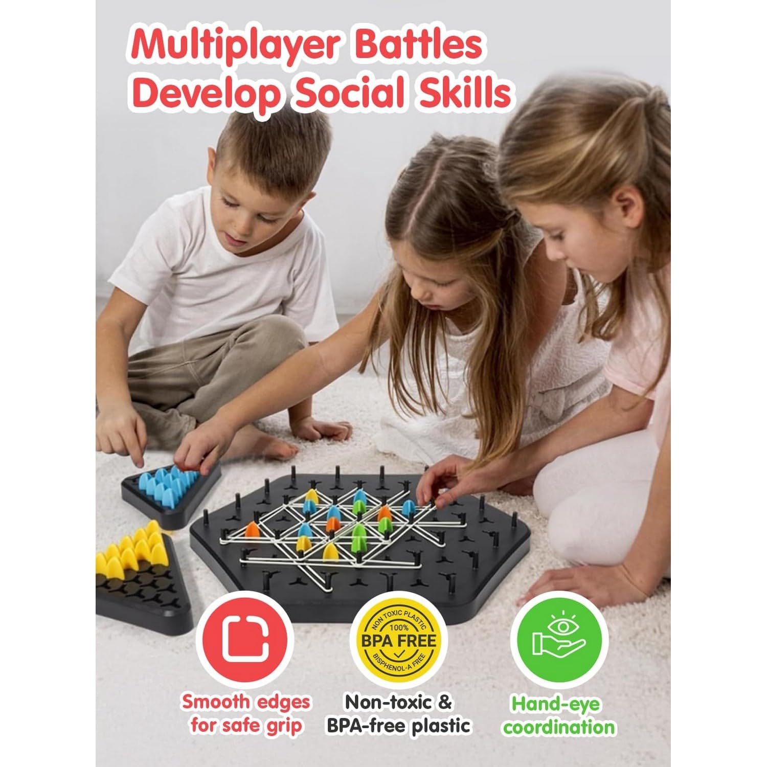 POTLID Triangle Chess Chain Game for Kids & Adults | Triggle Rubber Band Strategy Board Game | Fun Family Brain Teaser Puzzle | Interactive Logic Game for 2β4 Players 2
