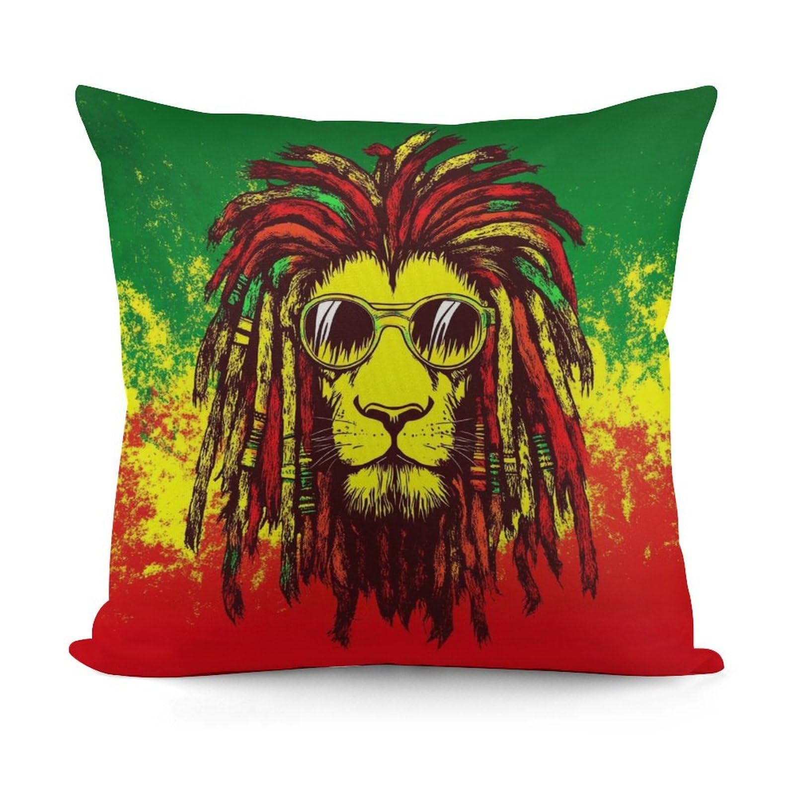 Smazdfxx Picture(588) Soft Cozy Cool Reggae Rasta Flag Lion Pillowcase Luxury Decorative Pillows Square Shaggy Cushion Covers For Sofa, Living Room