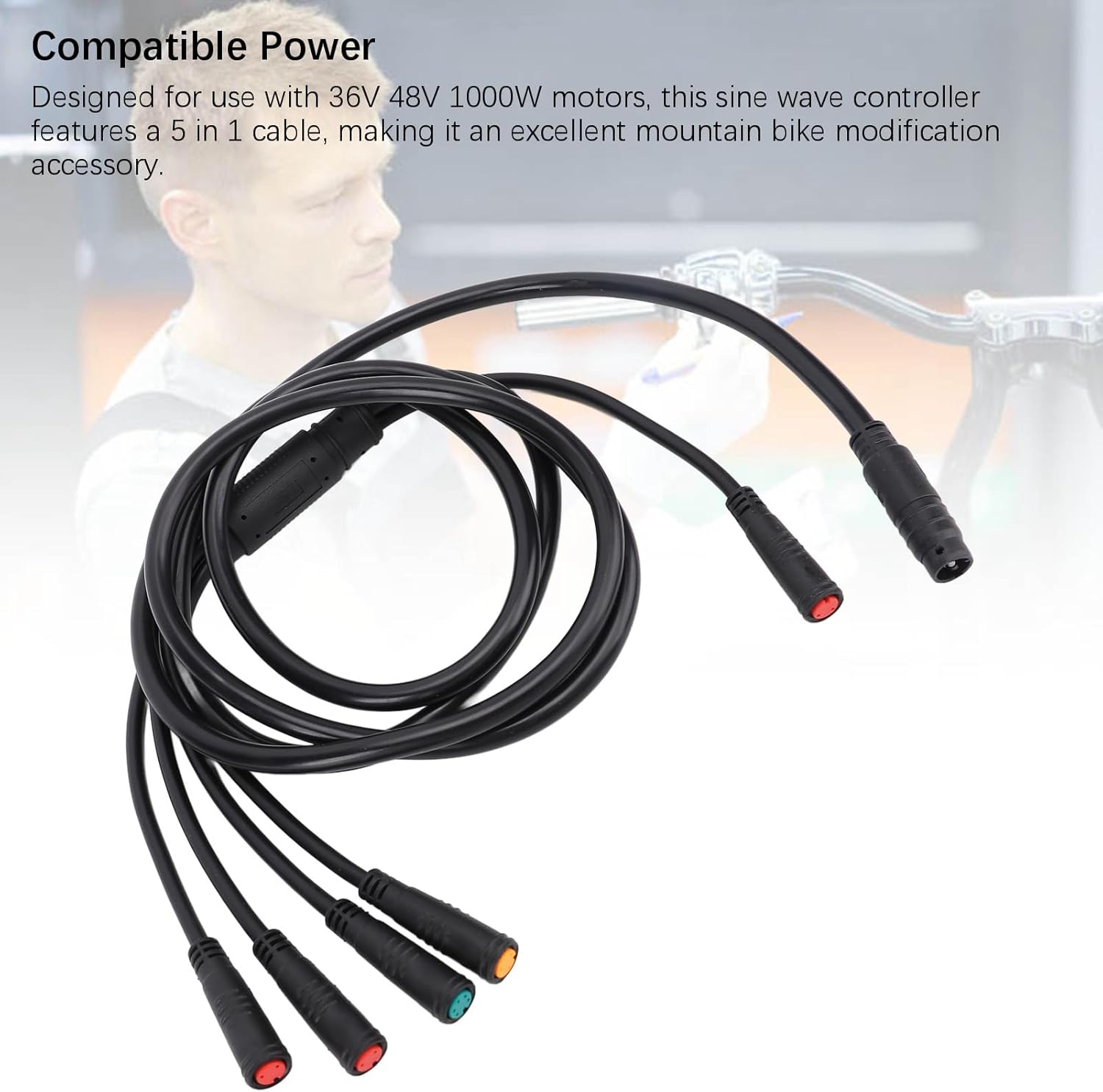 1000W Controller, 36V-48V Sine Wave with 5-in-1 Cable, for Mountain Bike Off-Road Modification and High-Power Commuting