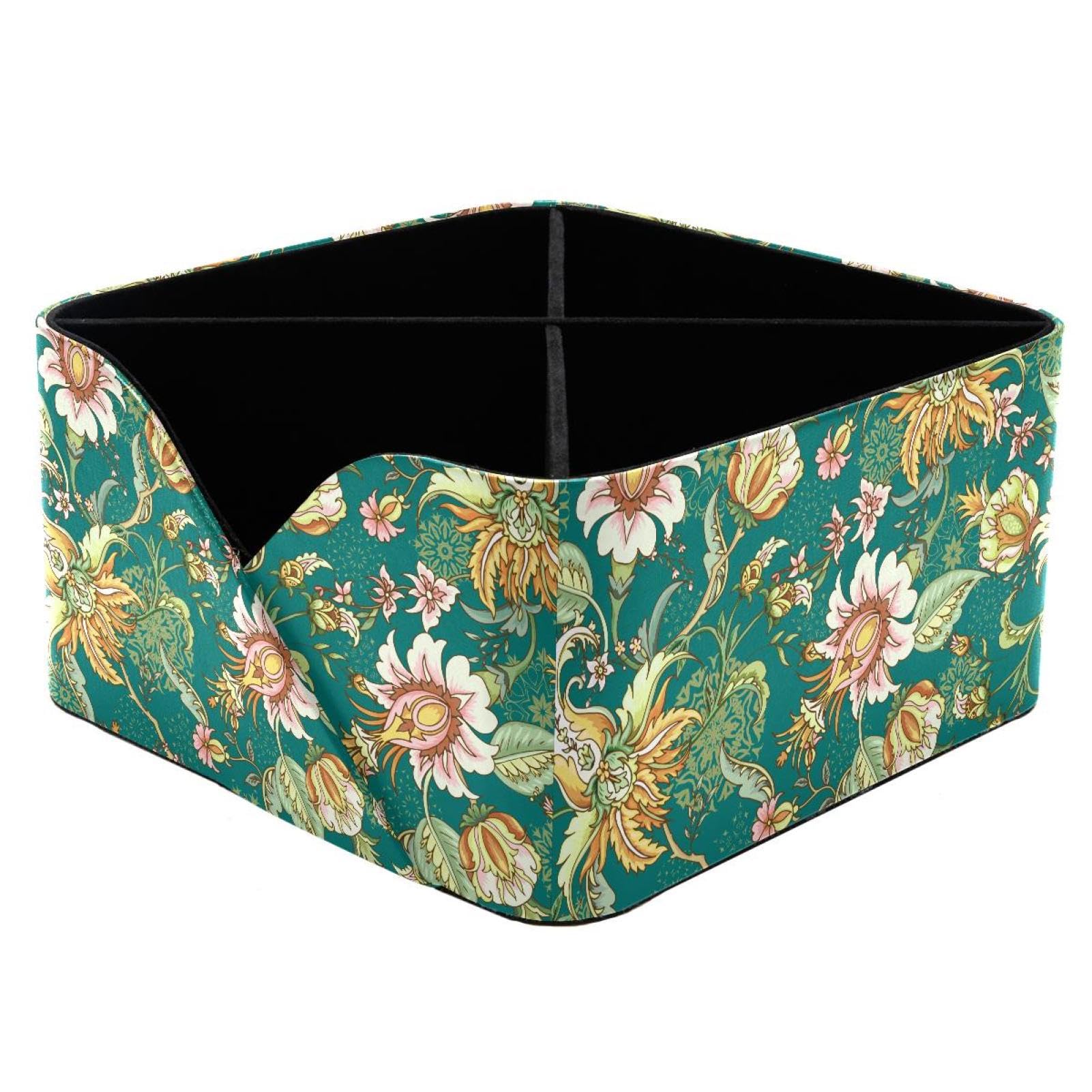 KengjuTesu Tropical Fantasy Floral Flowers Pattern Desktop Organizer Pen Holder, Rectangular Pencil Cup for Office, Study and Makeup Stations