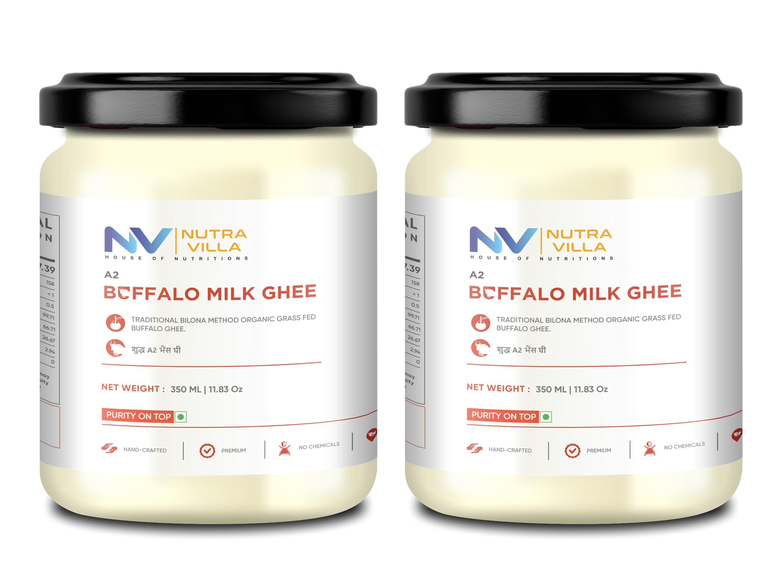 Nutravilla A2 Buffalo Ghee Pure Homemade Organic Grassfed Desi Buffalo Ghee | 2 Jars Of 350 Ml Each Clarified Butter | Handcrafted By Farmers With Bilona Method
