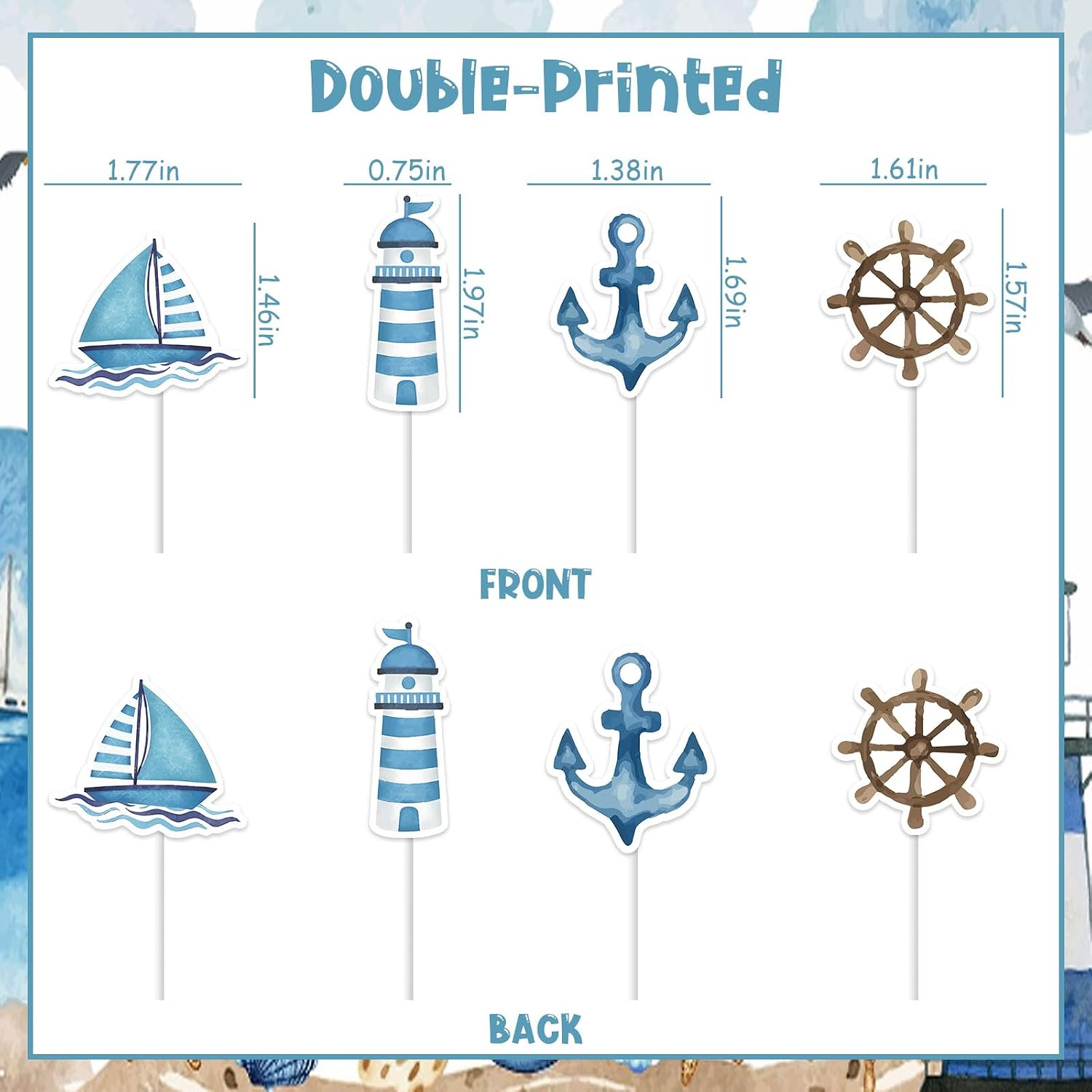 Nautical Cake Decorations and Cupcake Toppers - Sailor Birthday Party Supplies, Ocean Navy Theme Decor for 1st Birthday, Baby Shower, Bachelorette Party