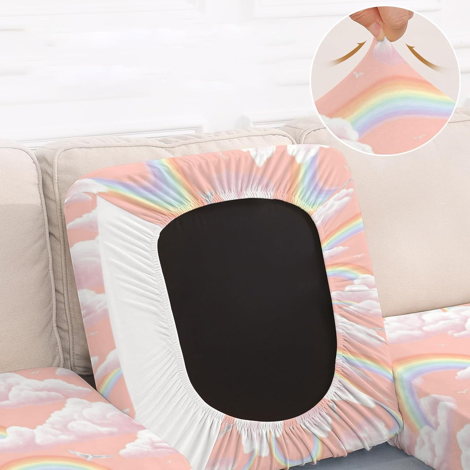 Cloudy Dreamscape Pink Loveseat Covers Couch Covers for 2 Cushion Couch, 2-Piece Stretch Sofa Slipcovers Anti-Slip Washable Furniture Protectors for Dogs Pets