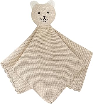LAWKUL Baby Security Blanket 100% Cotton Knit Lovey,16x16 Inch, Bear Camel | Soft Cozy, Newborn Essentials, Toddler Neutral Gifts, Infant Unisex Boys Girls Registry Search