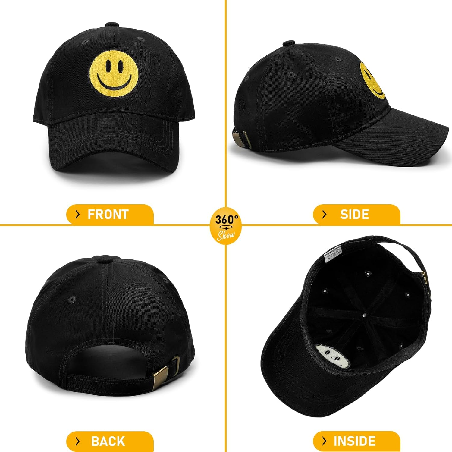 Smile Face Baseball Cap for Women Men Cute Baseball Caps Unstructured Cotton Dad Hat - Image 3