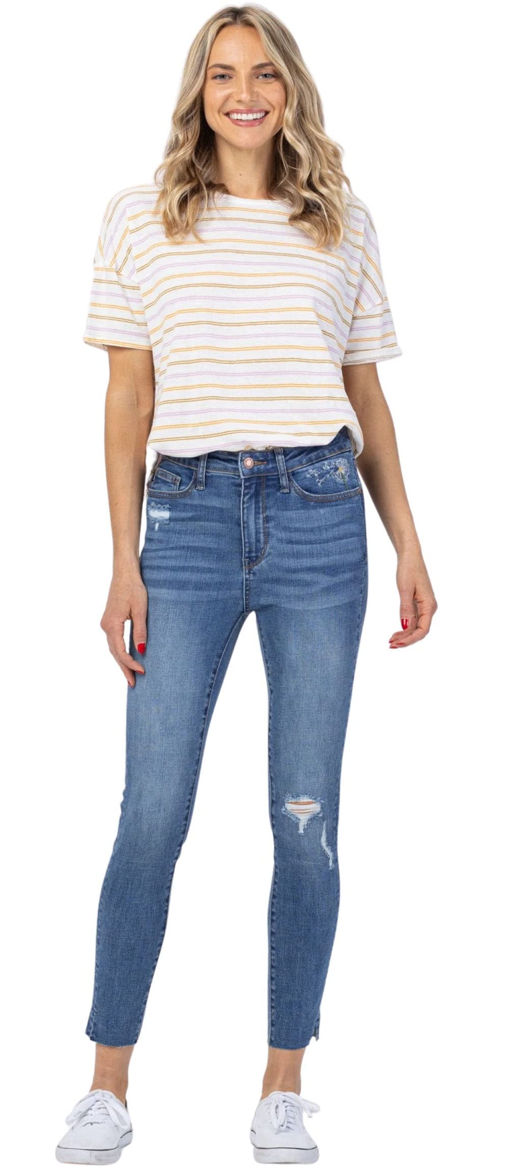 Judy BlueWomen's High Waist Dandelion Embroidery Skinny Jeans