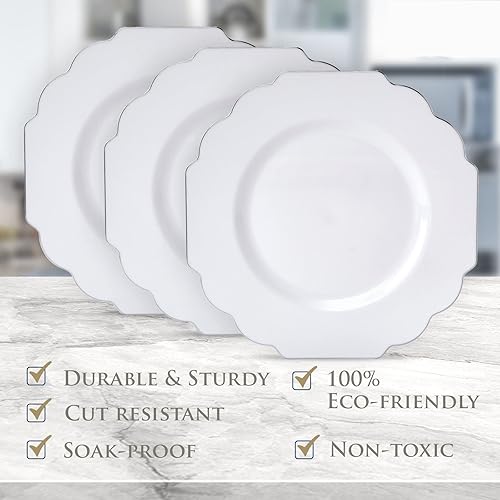 Miniatura 5 de SILVER SPOONS Platos desechables de diseño elegante para fiesta (10 piezas) Juego de cena desechable resistente de 10.75 pulgadas, platos de