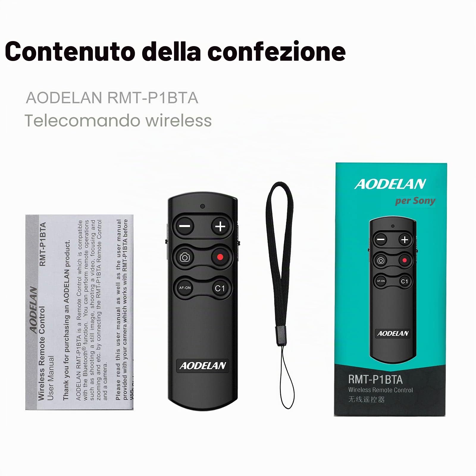 AODELAN - Telecomando a distanza per fotocamera Sony a6100, a6400, a6600, a7c, a7 III, a7R III, a7R IV, a9, a9 II, DSC-RX0 II, DSC-RX100 VII, ZV-1; sostituisce Sony RMT-P1BT