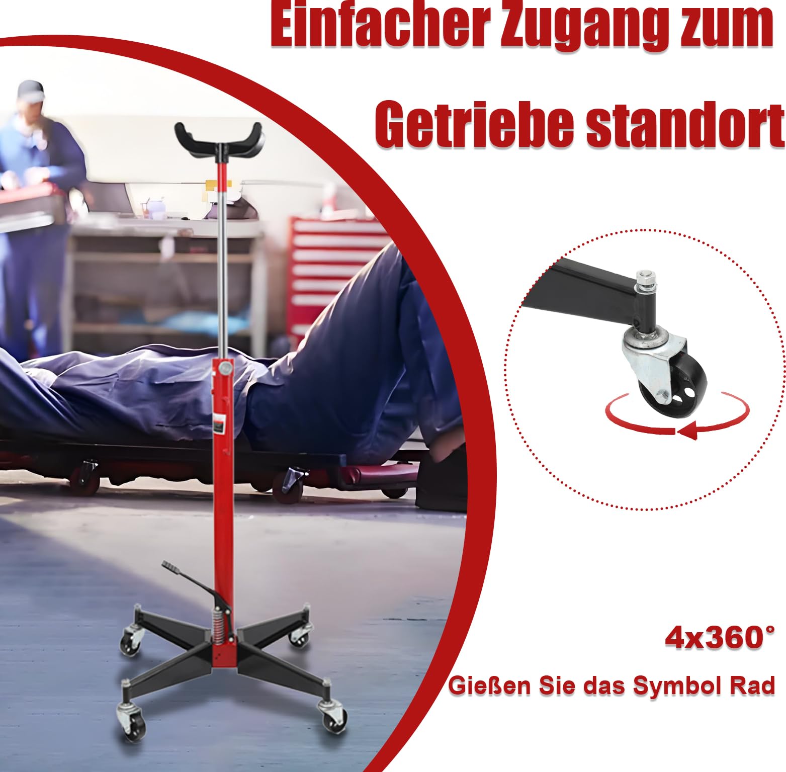Getriebeheber hydraulisch, 500kg Hydraulik Motorheber, 113-186cm Hubhöhe | 4 Lenkrollen, stufenlos regulierbar, Mobiler Hydraulischer Getriebeheber für Kfz und LKW