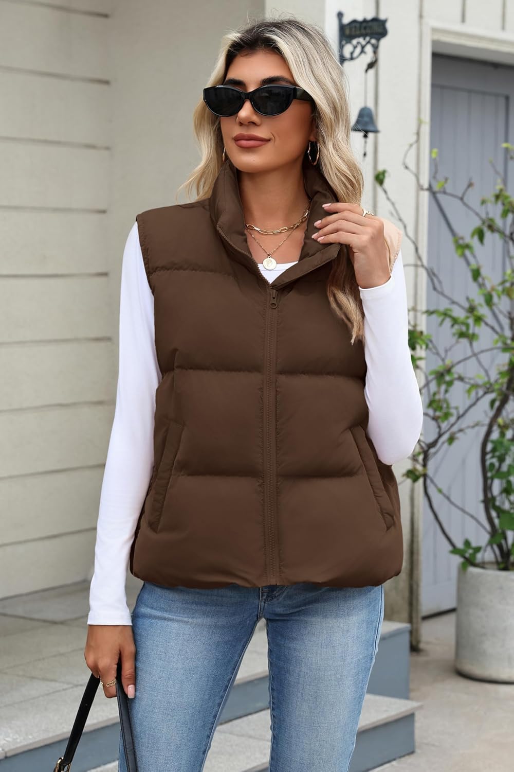 Zeagoo Women Puffer Vest Sleeveless Cropped Outerwear Warm Winter Lightweight Coat Stand Up Collar Down Jackets With Pockets - Image 2