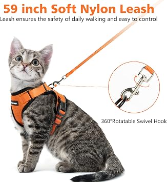 Dooradar Cat Harness and Leash Set, Escape Proof Safe Adjustable Kitten Vest Harnesses for Walking, Easy Control Soft Breathable Mesh Jacket with Reflective Strips for Cats