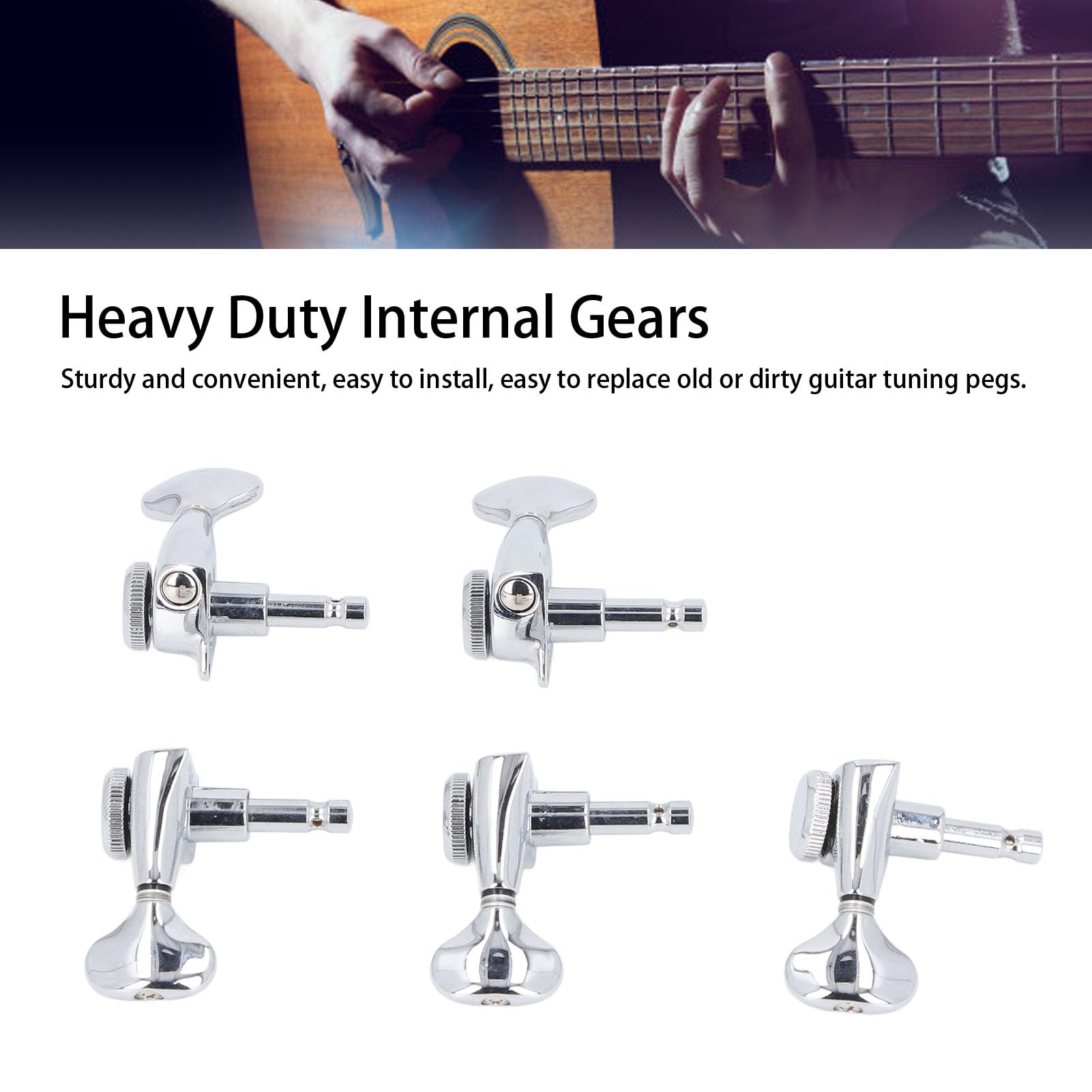 Gitarren-Locking-Tuner, 6 Stück 3L3R 1:21 Locking Tuning Key Peg Mechaniken aus Legiertem Stahl Ersatz für E-Gitarren-Teile