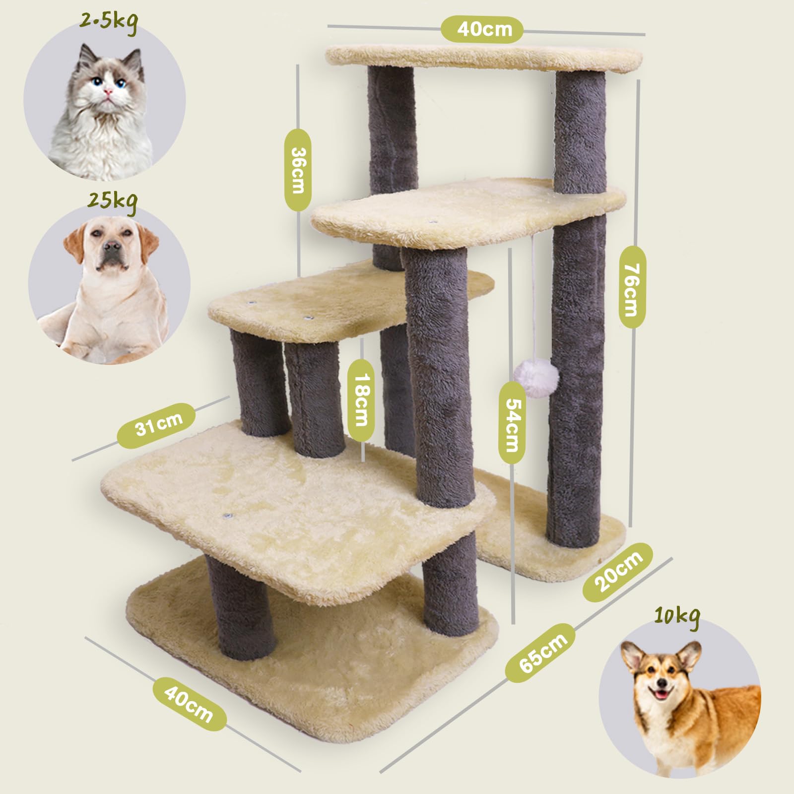 Scaletta Per Cani Alto18cm~76cm Combinazione libera,Letti,Divano Rampa Per Cani,Adatto A Gatti e Gattini Anziani Scaletta Per Gatti.(Beige/Grigio Scuro)