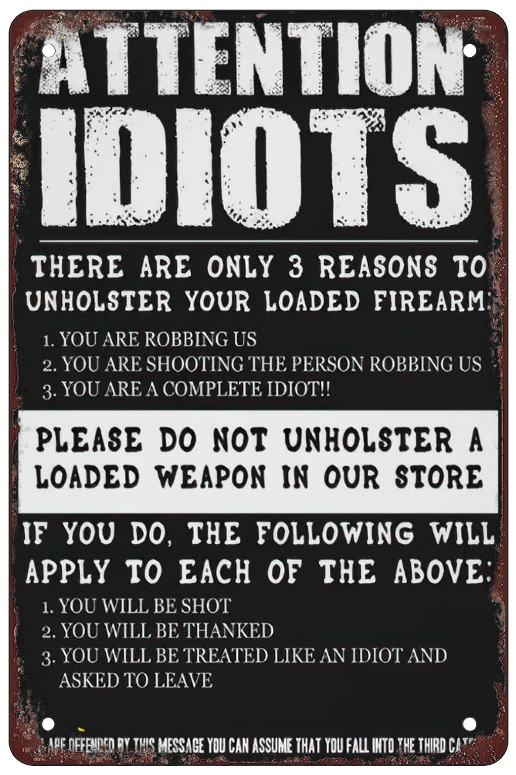 attention idiots Retro Funny Metal Sheet Signs Wall Decoration 8x12inch