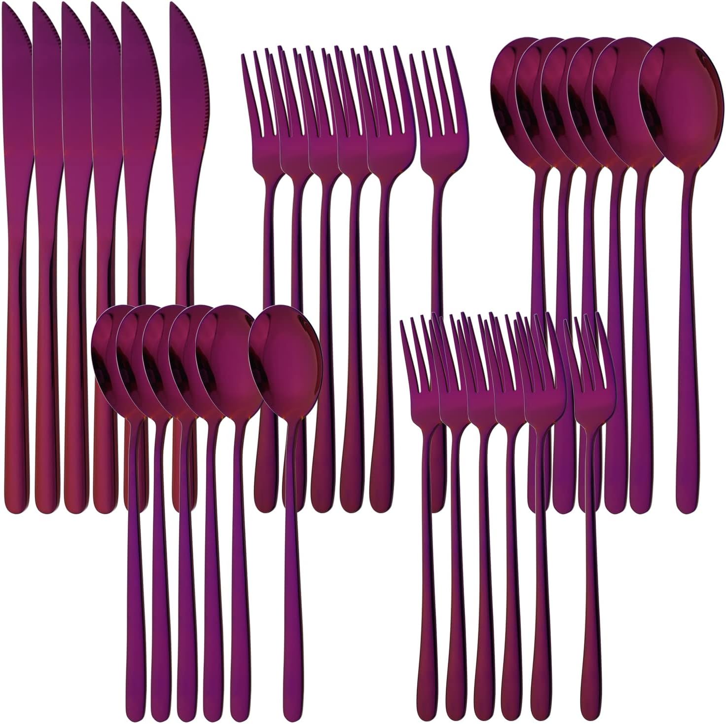 Uniturcky 30 Pieces Silverware Set, PurpleFlatware