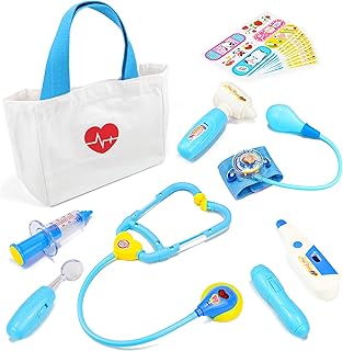 Durable Doctor Kit for Kids, 18 Pieces Pretend Play Doctor Toys, Dentist Medical Kit with Stethoscope and Kids Medical Storage Bag , Doctor Set Toys for Toddler Boys Girls 3 4 5 6 7 8 9（Blue）