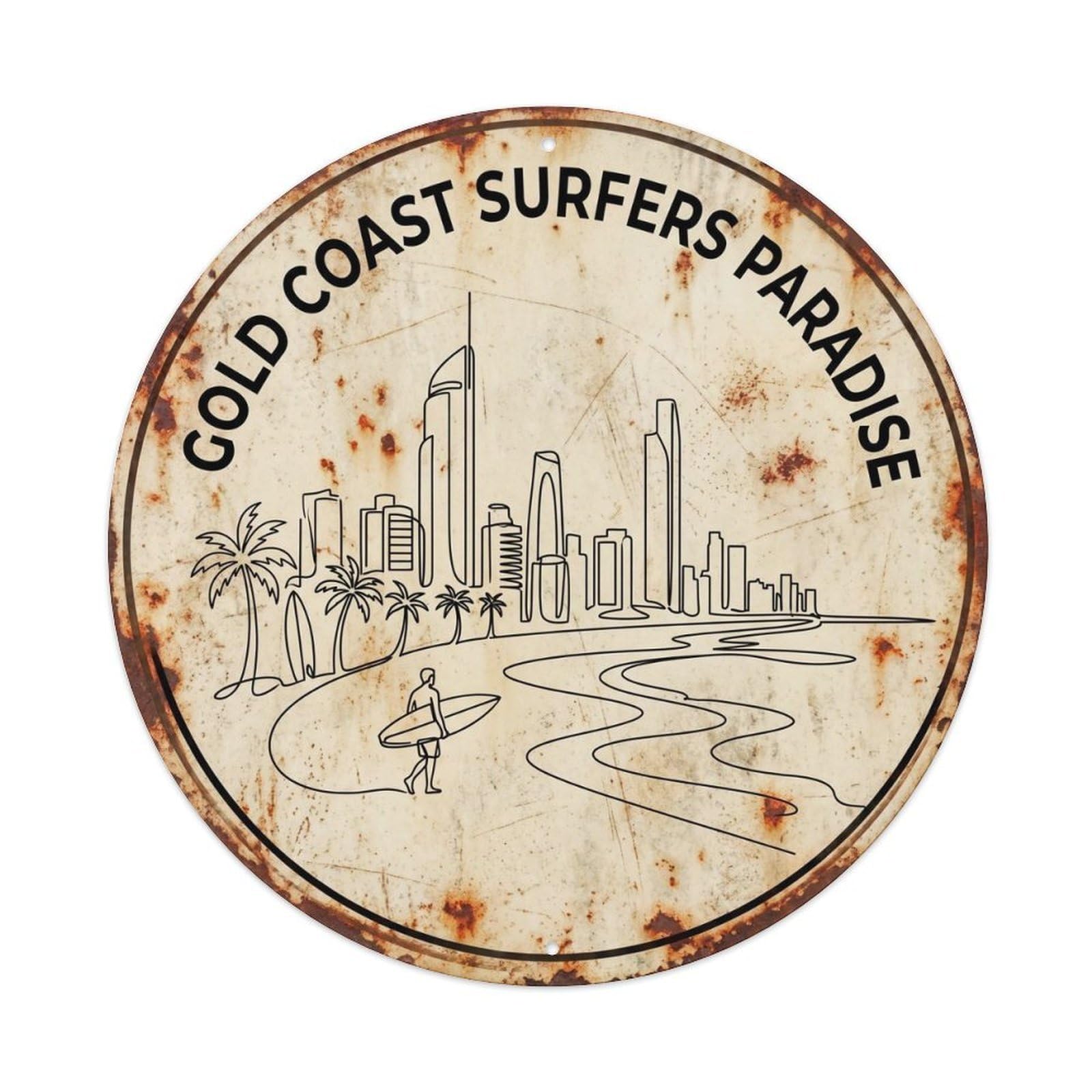 Gold Coast Surfers Paradise Tropical Island Minimalist Metal Tin Sign