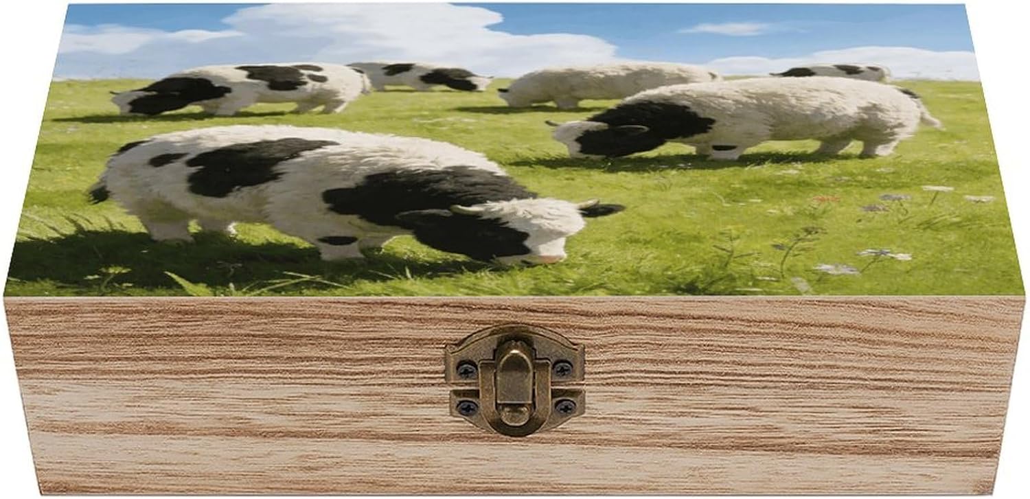 Cute Cows Watercolor Wood Box Rectangular Organizer Box