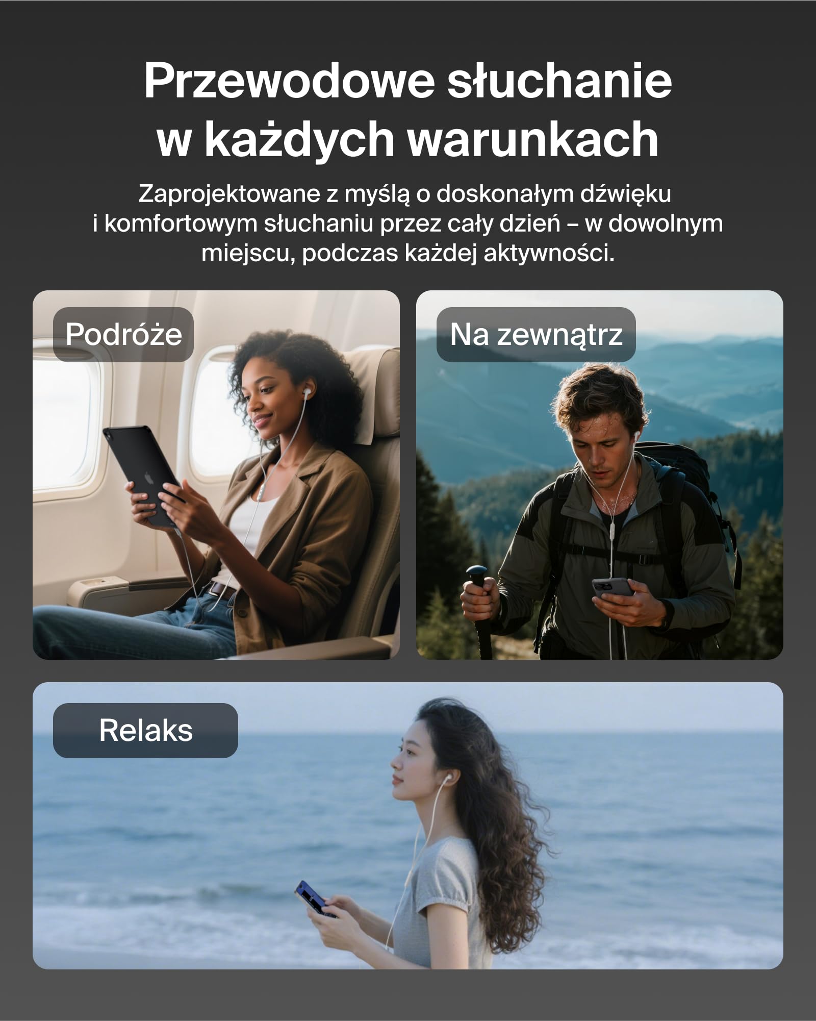 Belkin SoundForm ANC Słuchawki Przewodowe ze Złączem USB-C, Douszne z Mikrofonem – do Urządzeń iPhone 17, iPhone 16, iPad Mini, Galaxy S25, Google Pixel 9, Android i Innych – Białe