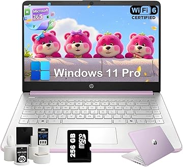 2025 14 inch Everyday Laptop Computer for Student & Business - AI-Powered 1-Y Office 365 • Intel Quad-Core CPU • Ultra-Light • 16G RAM • 384G Storage (128G UFS+256G SD Card) • Win 11 Pro • Lavender