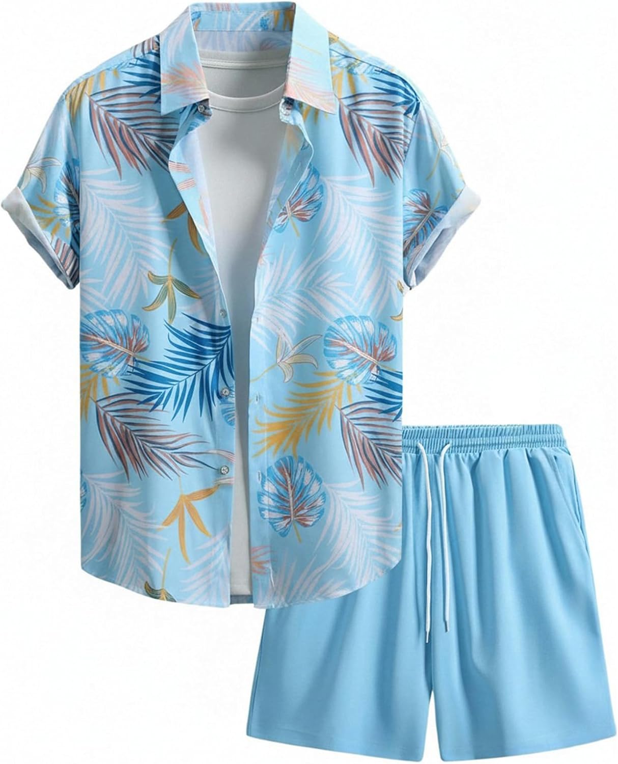 GORGLITTER Men's 2 Piece Beach Vacation Outfits 2026 Hawaiian Short Sleeve Button Down Shirt and Matching Shorts Sets