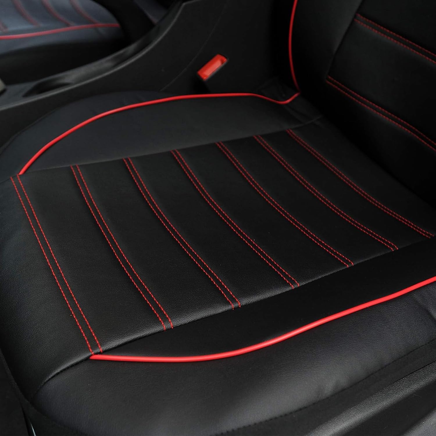 TOYOUN Classic Universal PU Leather Car Front Seat Covers High Back Bucket Seat Cover - Fit Most Cars, Trucks, SUVS, Vans 2 PCS Red Trim Auto Seat Covers Set for All Seasons