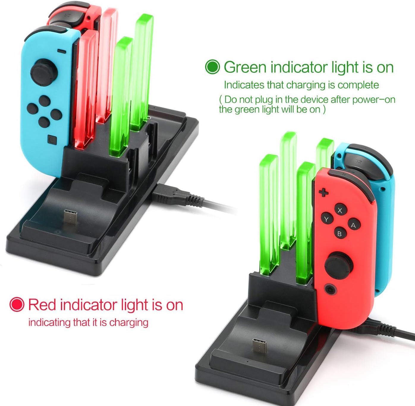 Controller Charger Dock for Nintendo Switch, 6 in 1 Charging Station for Nintendo Switch Joy-Con Controllers and Pro Controllers Black