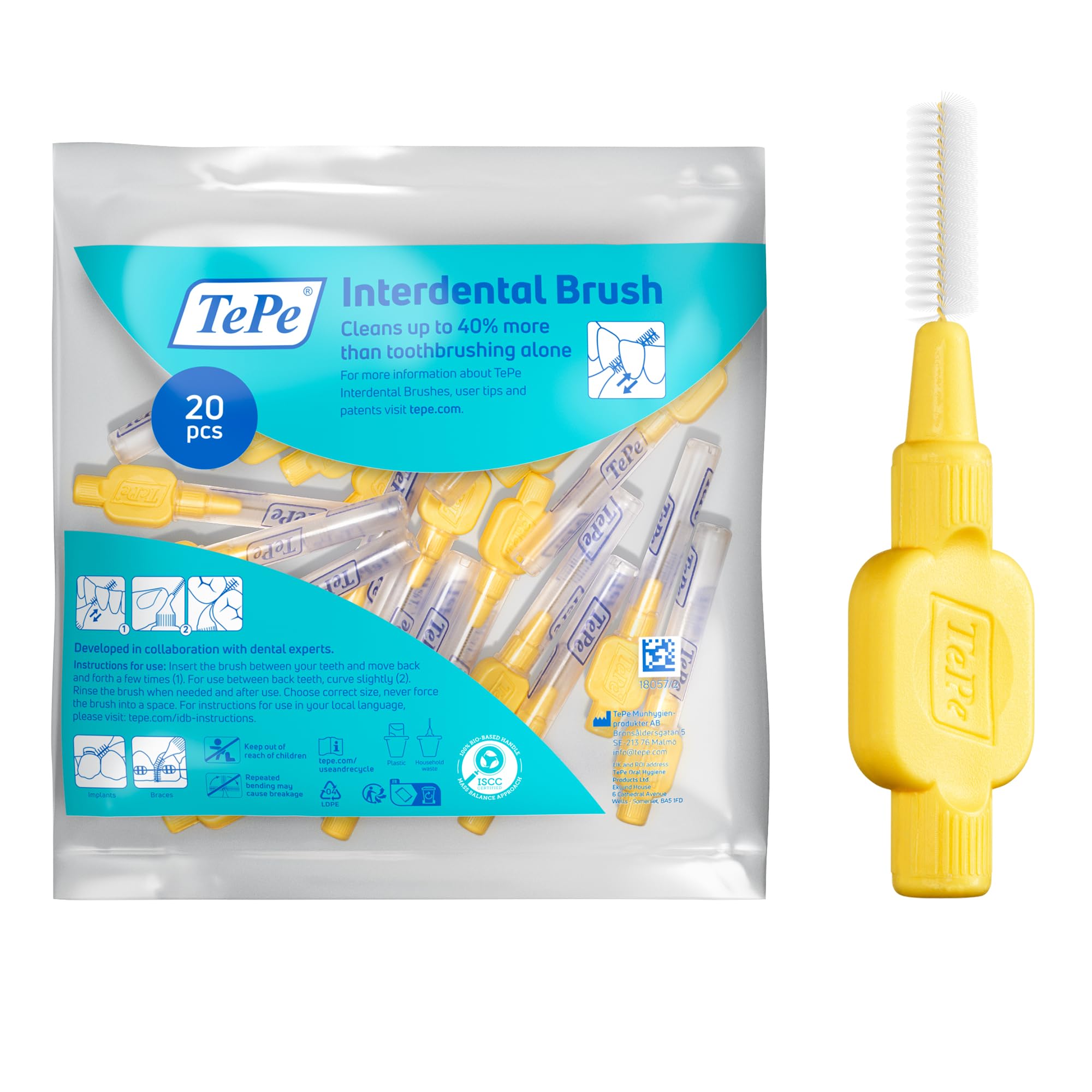 TePe Interdental Brush, Extra Soft, Yellow, 0.7mm/ISO 4, 20pcs