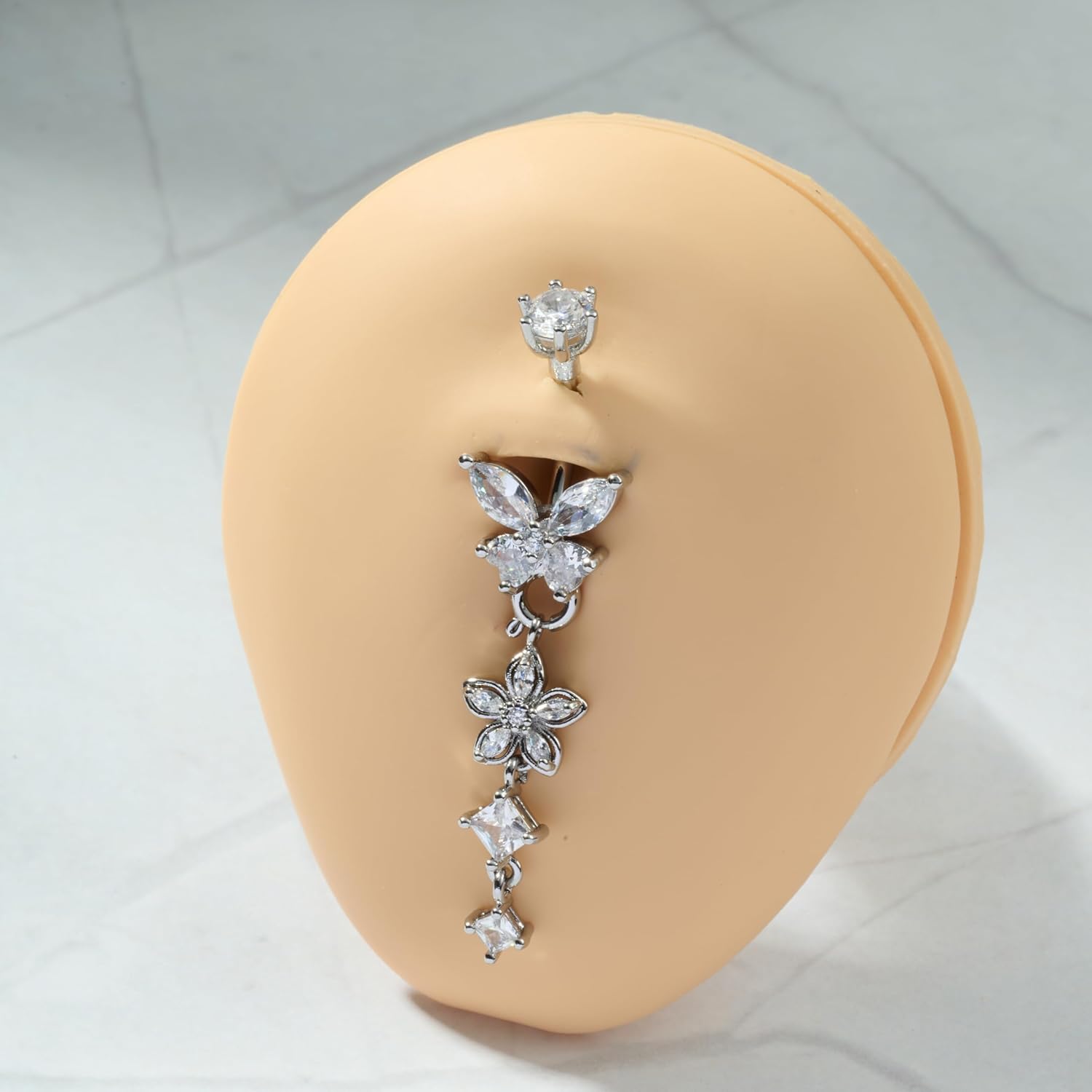 Longita Silver Gold Belly Button Ring Dangle Belly Rings Clicker Dangling Dangly Belly Piercing Surgical Steel Hypoallergenic Pearl Pink Bow Butterfly Flower Navel Rings for Women Dainty no Tarnish - Image 4