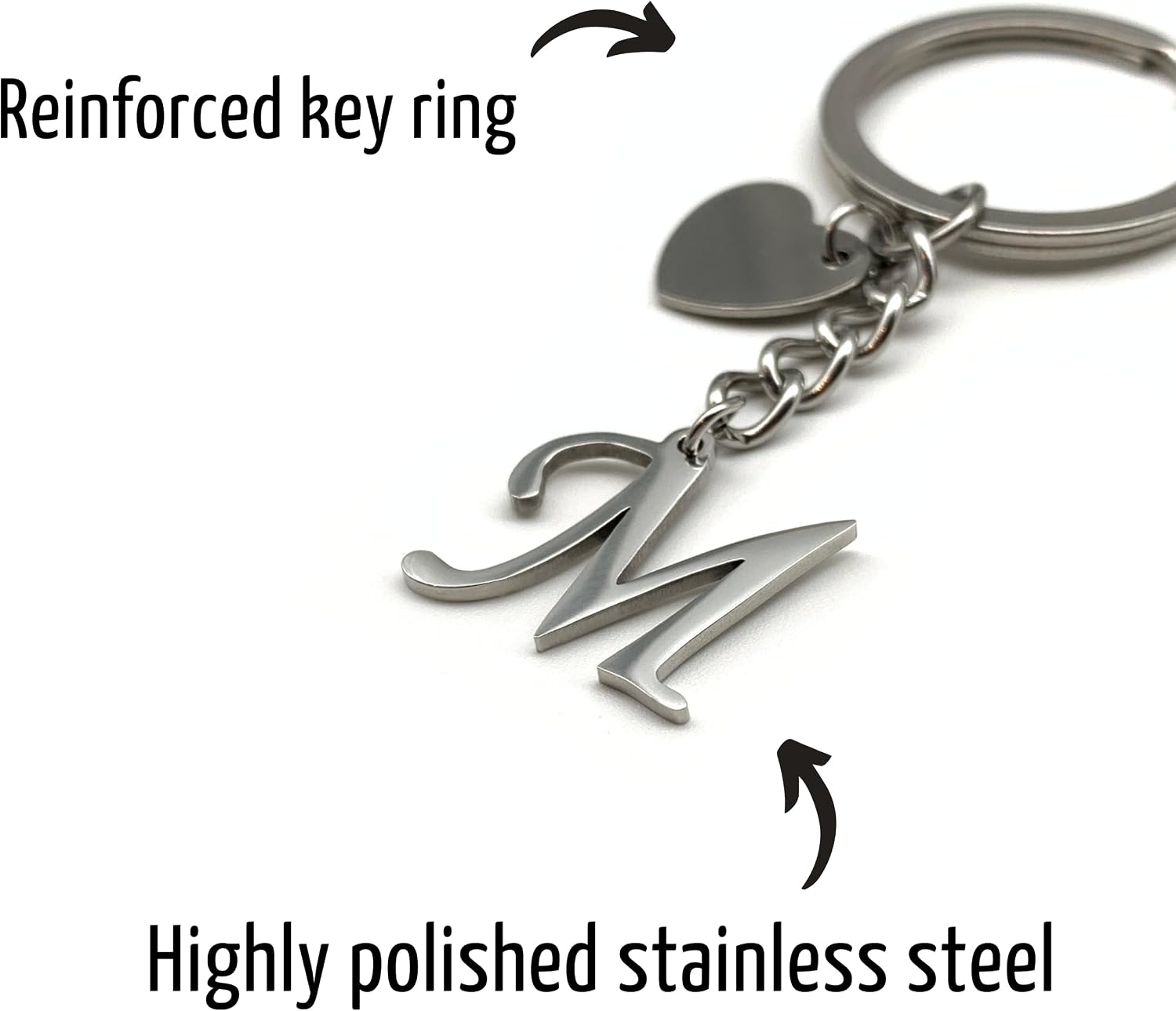 Initial Letter Keychain with Heart - A-Z Keyring - Gift Couples, Woman