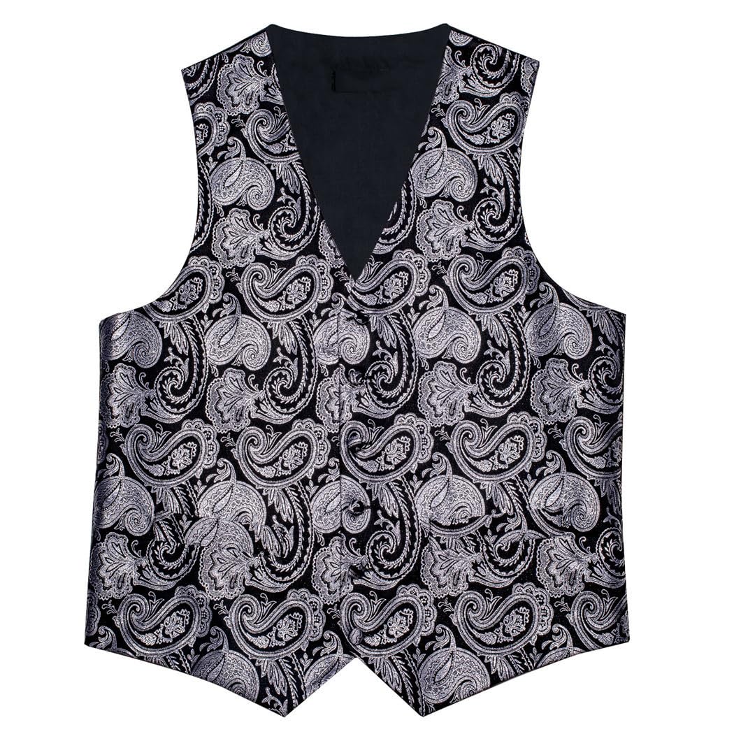 FULBHPRINT Set Da Uomo Nero Per La Festa Nuziale, Gilet Da Lavoro, Cravatta, Spilla, Gemelli Quadrati, Papillon