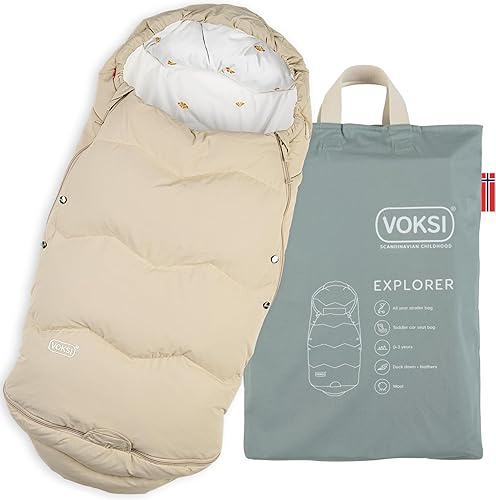 Miniatura 1 de Explorer - Saco para cochecito de bebé, lana natural y plumón, ajuste universal, multiusos, diseñado en Noruega, bolsa de banderines para cochecito