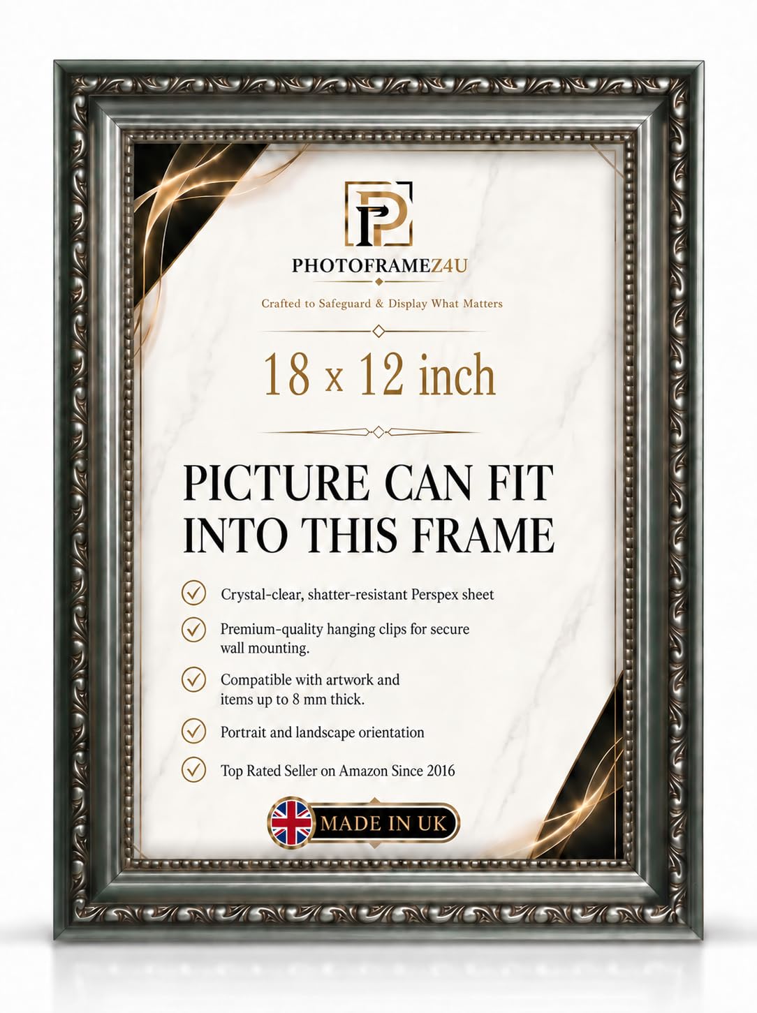 Ornate Gunmetal picture frame for 18x12 inch Picture | Photo frame for wall hanging | Perfect for Posters, Artwork and Jigsaw Puzzles. โ image 1