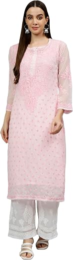 Seva Chikan Hand Embroidered Lucknowi Chikankari Georgette Women's Straight Kurta with Slip SCL4496