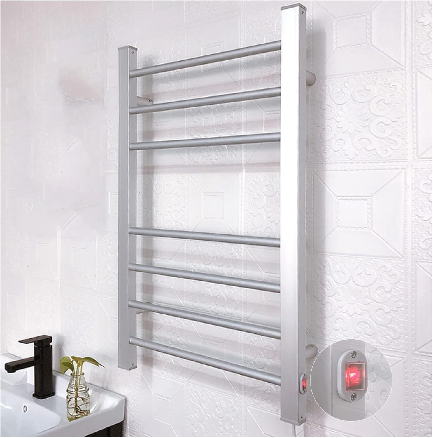 Warmer Radiator Towel Warmer Electric Plug in 7-bar 120w Heated Towel Rack Aluminum Towel Heater Rail Quick Towel Dryer,800x520x100mm (220V)