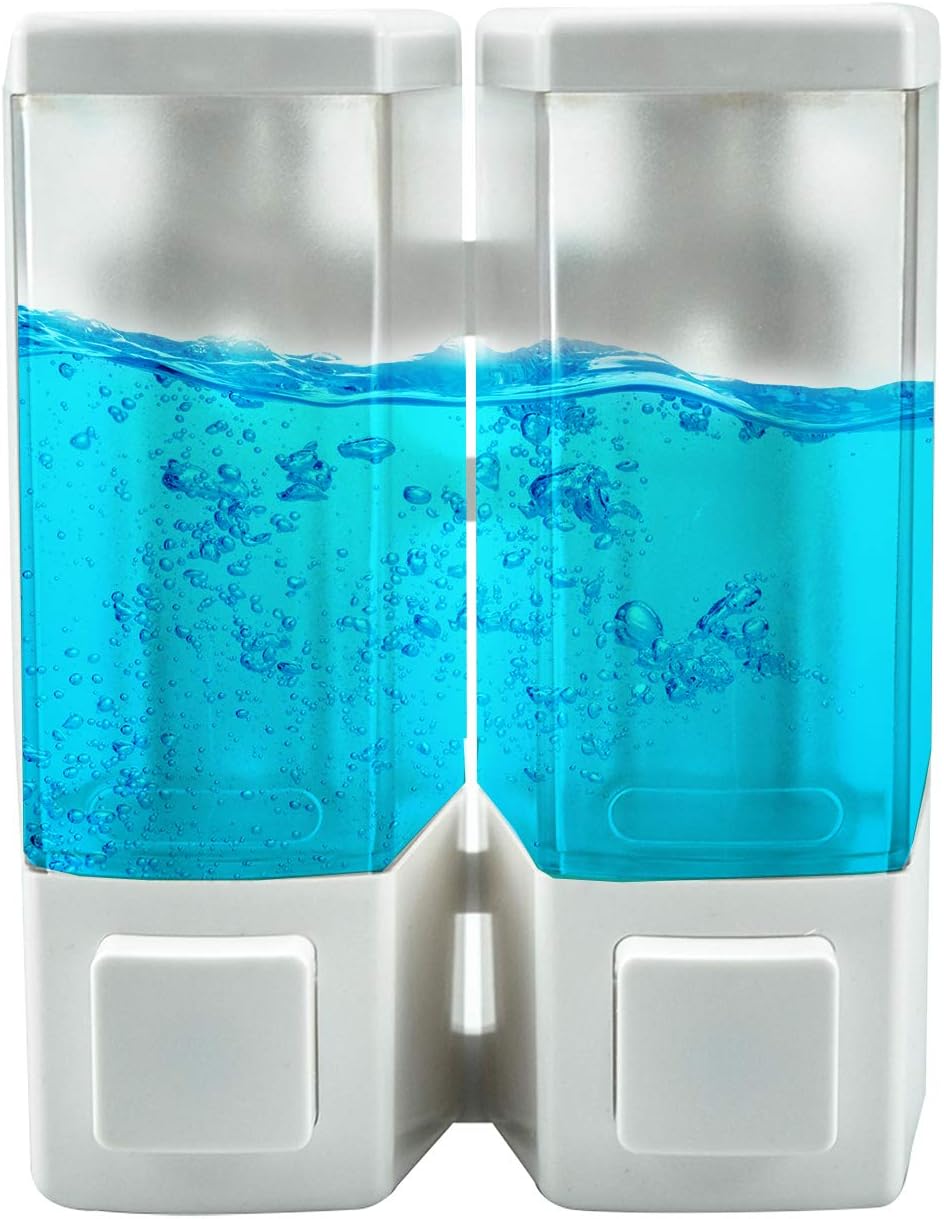 Ailelan Shampoo and Conditioner Dispenser, 2-Chamber Shampoo Dispenser, 500ML Shampoo Dispensers Wall Mount for Bathroom, Kitchen, Hotel, Restaurant (White)