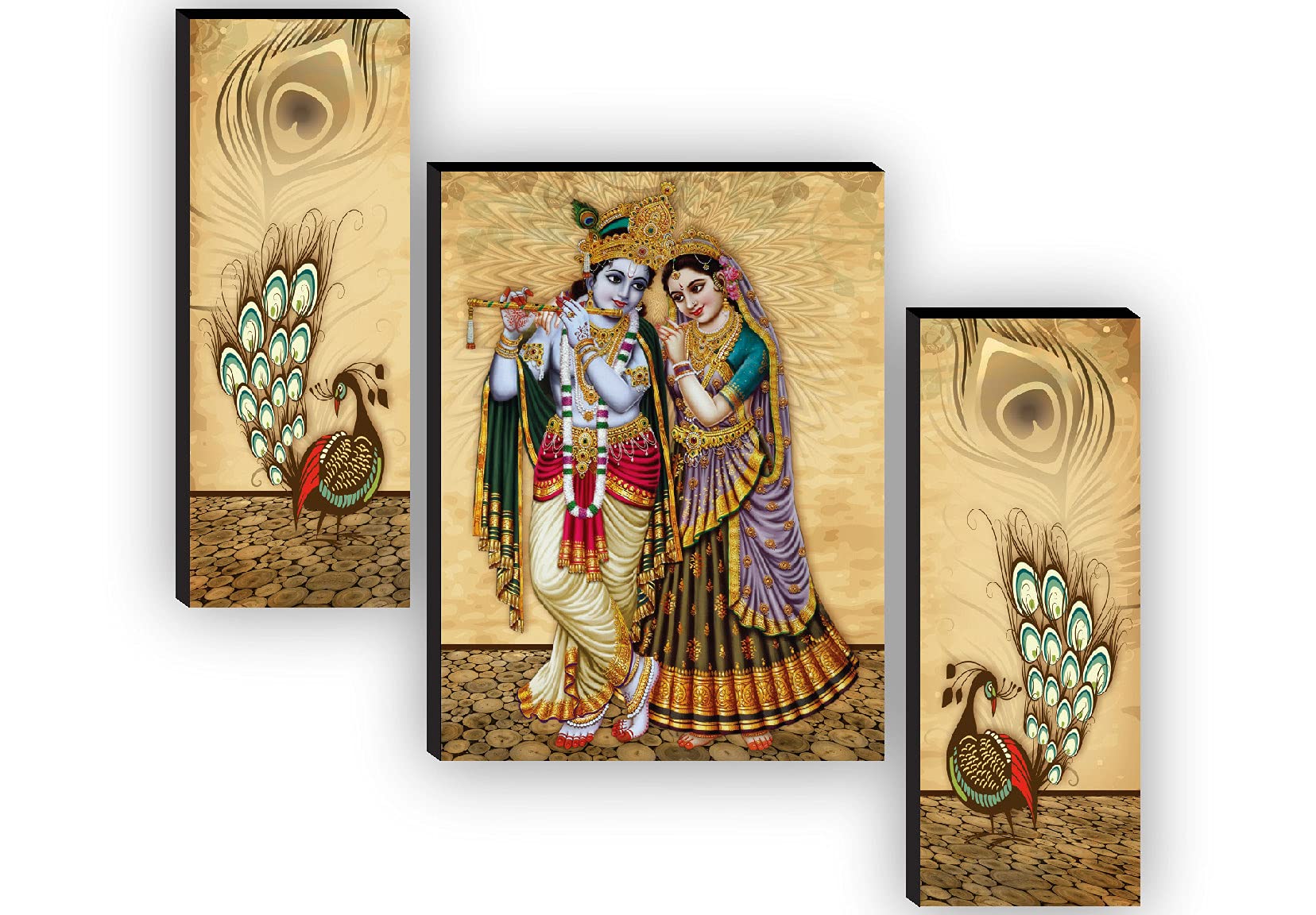 SAF Zestaw 3 obrazów Radha Krishna do salonu z ramą Self Adeshive UV teksturowany obraz MDF 30 cm x 45 cm SAF-JM7724
