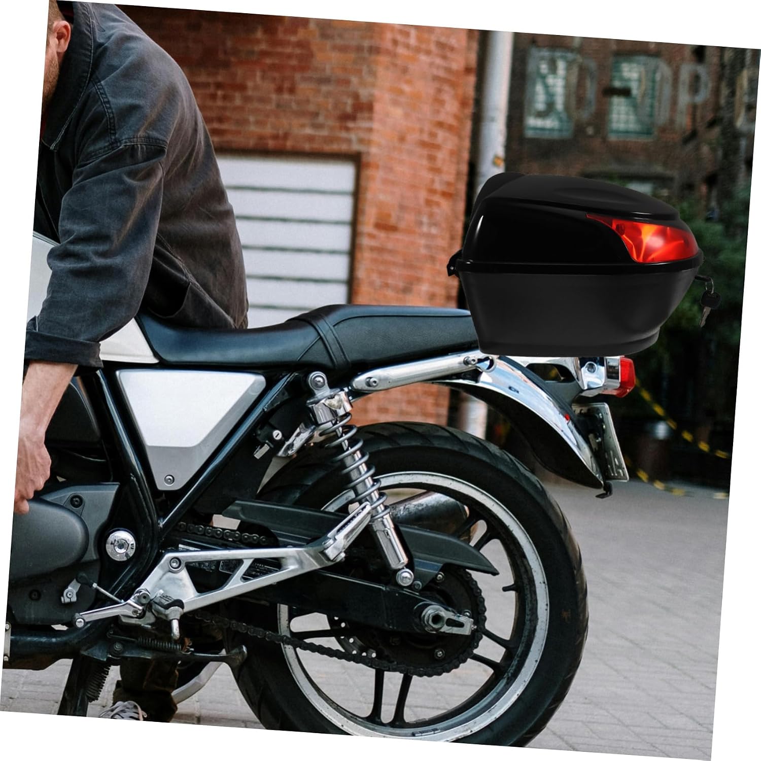 Motorcycle Rear Bag Durable Black Scooter Storage Case Theft Luggage Box with Secured Lock Heat Resistant Material Easy Installation for Moped Travel