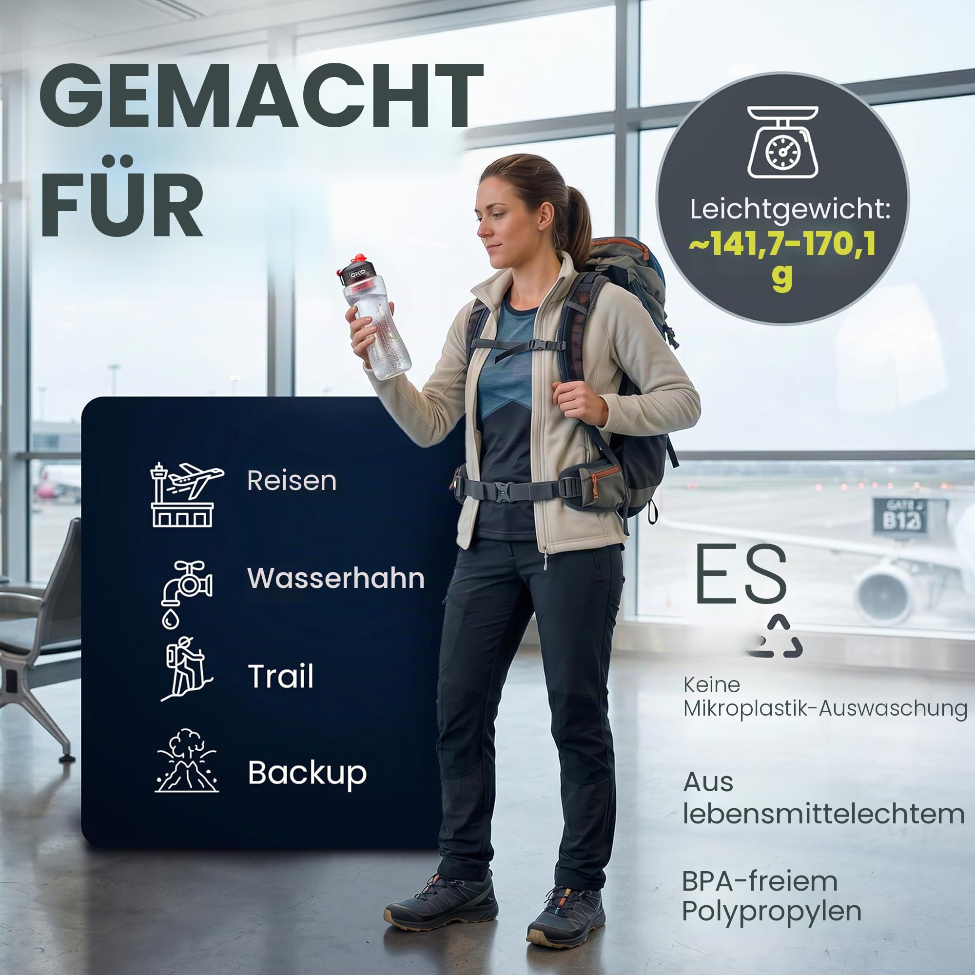 ÖKO - Advanced Trinkflasche mit Filter aus NASA-Technologie, gefiltertes Wasser für Reisen/Outdoor und Zuhause, Wasserfilterflasche für schädliche Verunreinigungen (1L, Moos)