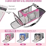 Pet Carrier for Large Cats of 16 Lbs, Collapsible Carrier Bag for Medium Cat or Kittens,Soft Sided Puppy Carrier with Sturdy Travel Transport Strap, Adequate Ventilation, 4 Mesh Windows (Pink)