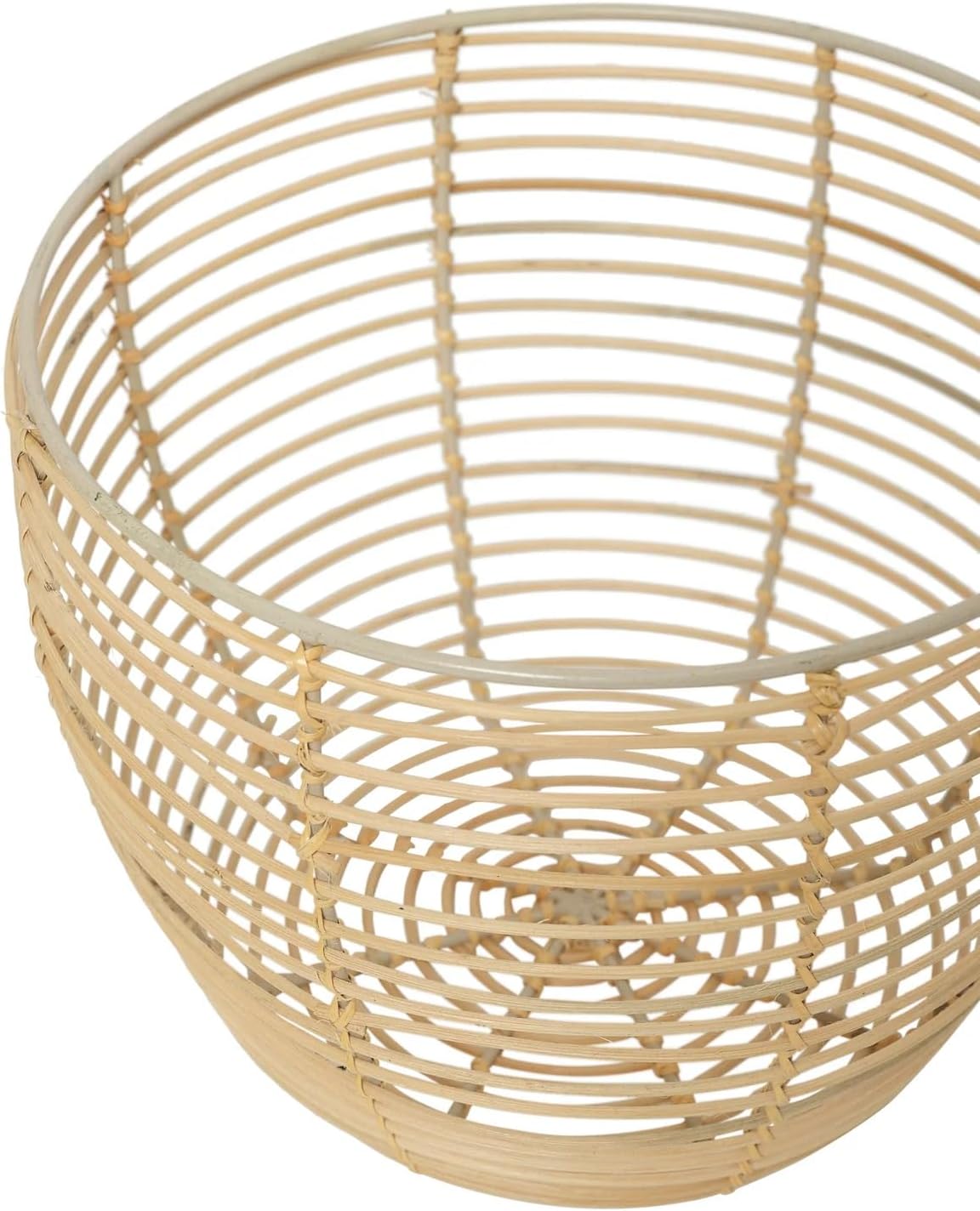 Iron and Cane Basket, Rattan, Cylindrical, 10" Top Dia x 8" Bottom Dia x 8" H, Handwoven, Storage, Planter