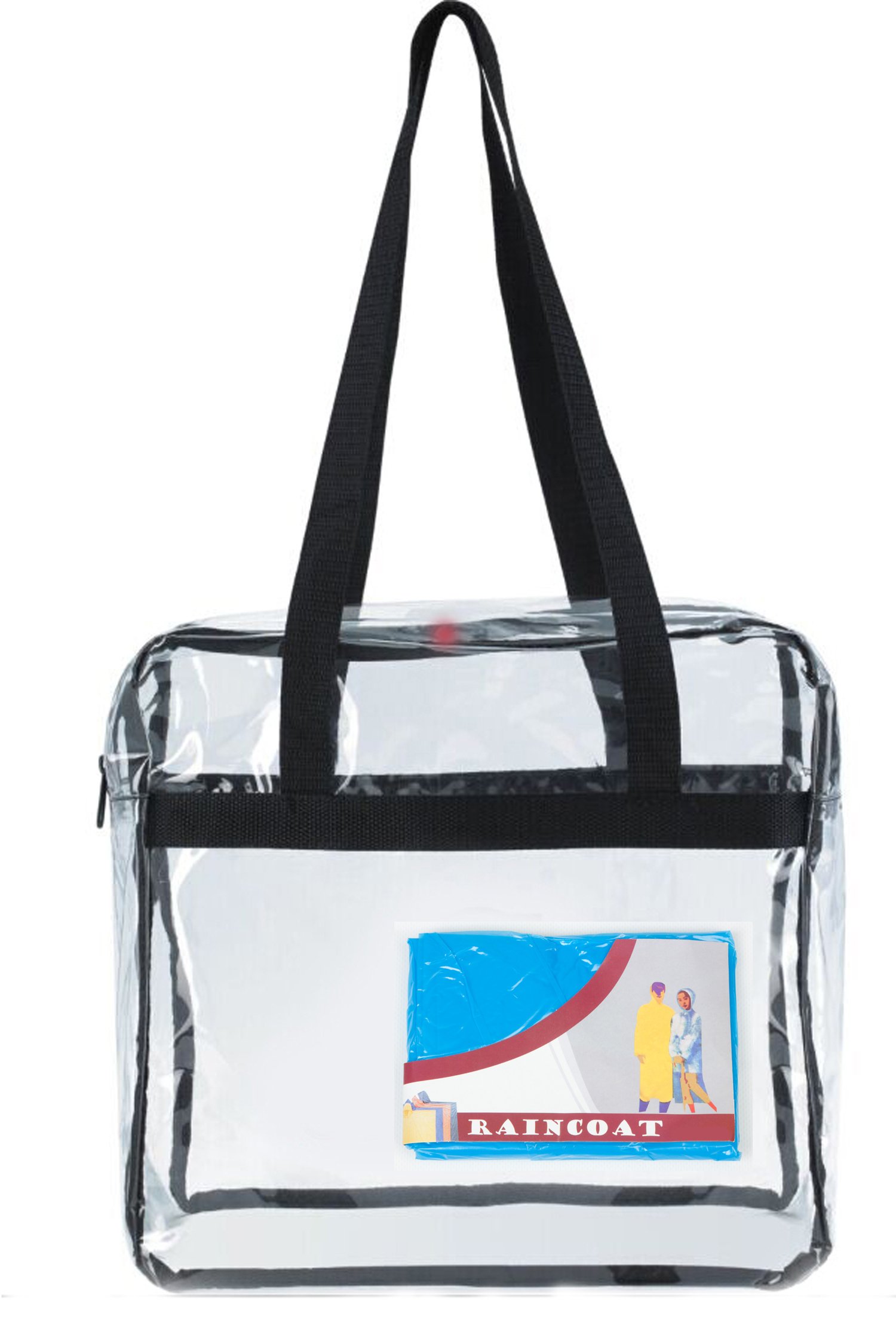 Clear Plastic Handbag Tote, Zippered top, 12"x12"x6" Stadium Approved for football games, golf tournaments, concerts, air shows, schools, office. Raincoat poncho. Be prepared for any weather with a compact, reusable raincoat.