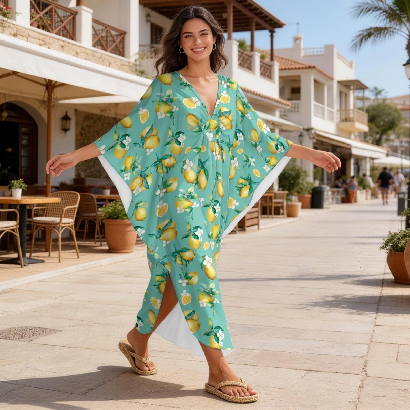 Copricostume estivo da donna, caftano da spiaggia, maniche a pipistrello, maxi abito da spiaggia taglie forti abbigliamento da spiaggia