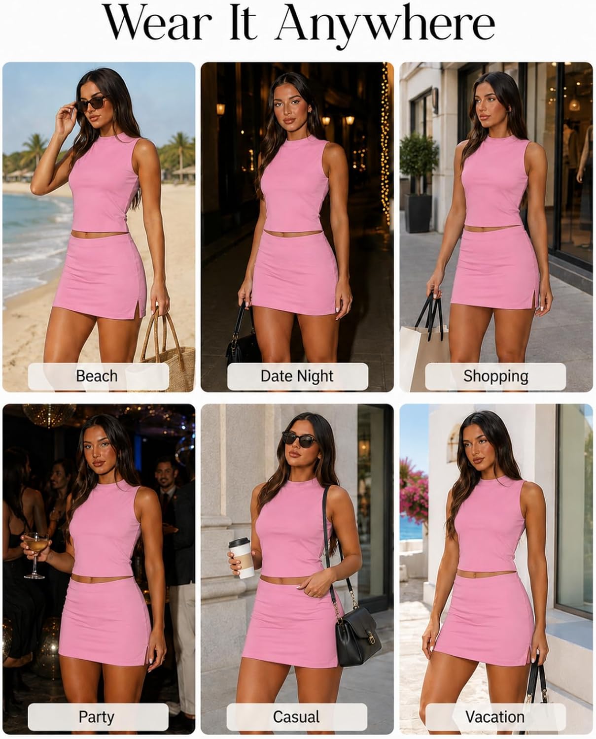 Skirt Sets Women 2 Piece Outfits - Sexy Two Pc Sleeveless Tank Crop Top Bodycon Mini Skirts Suits Dresses