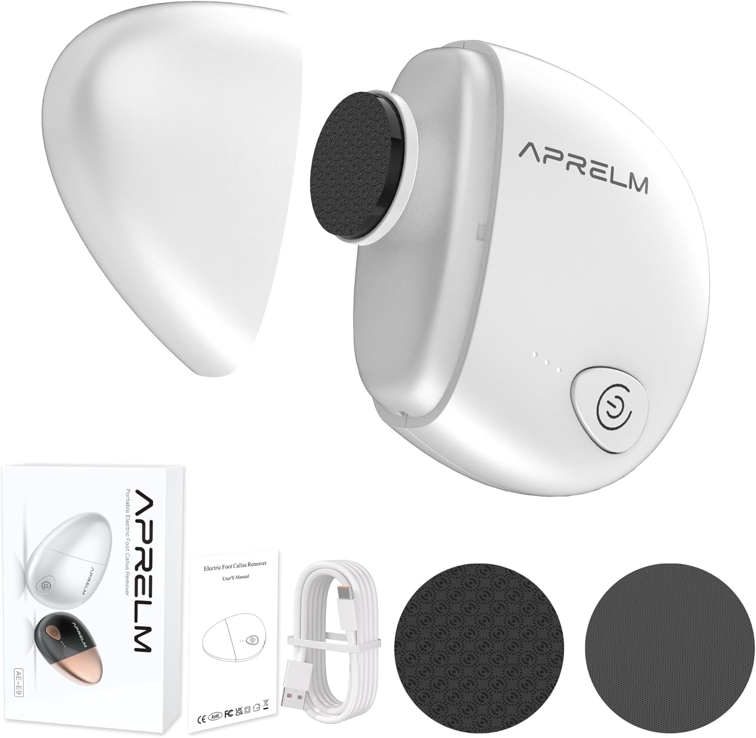 Portable Electric Hand & Foot Callus Remover with 2 Glass Grinding Heads, Rechargeable 800RPM Mini Electric Hand & Foot File for Travel Outdoors Office Gym (E9 Pearl White)