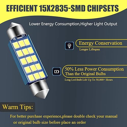 Miniatura 4 de gunhunt 2 luces LED de techo de 1.654 in de doble punta para automóvil, 2835 luz de lectura impermeable de alto brillo, luz de mapa, reemplazo