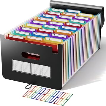 ABC life 26 Pockets Expanding File Folder/Portable Accordion File Organiser A4 Size/Plastic Expandable Filling Box/Accordian Document Coupon Bill Receipt Paperwork Organiser, A-Z Alphabet Colored Tabs