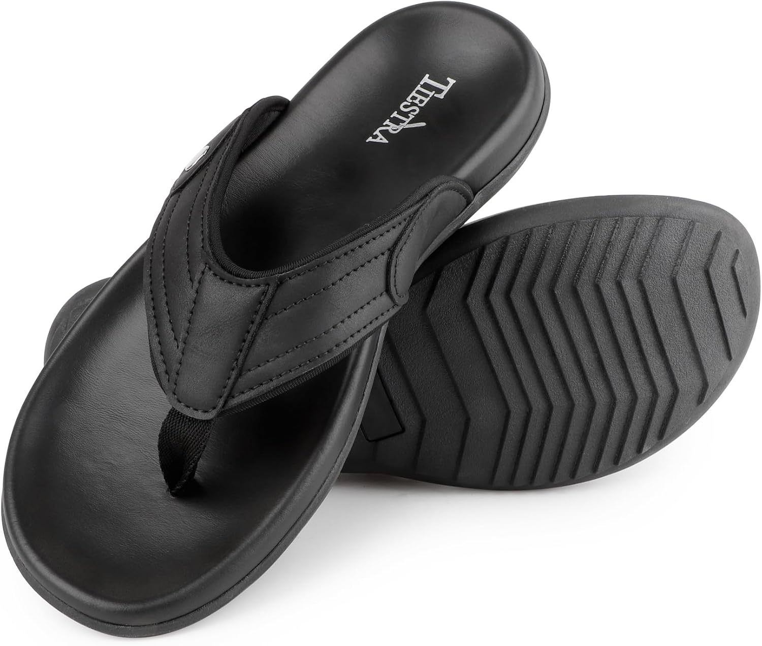 TIESTRA Men's Heavy Duty Soft Summer Beach Sandals Sport Cushion Flip Flops – Arch Support & Comfort Casual Thong Slip On Indoor Outdoor | Durable Non-Slip Sole